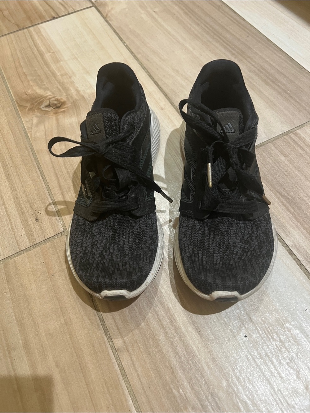 adidas Black Knit Athletic Running Shoes with White Sole